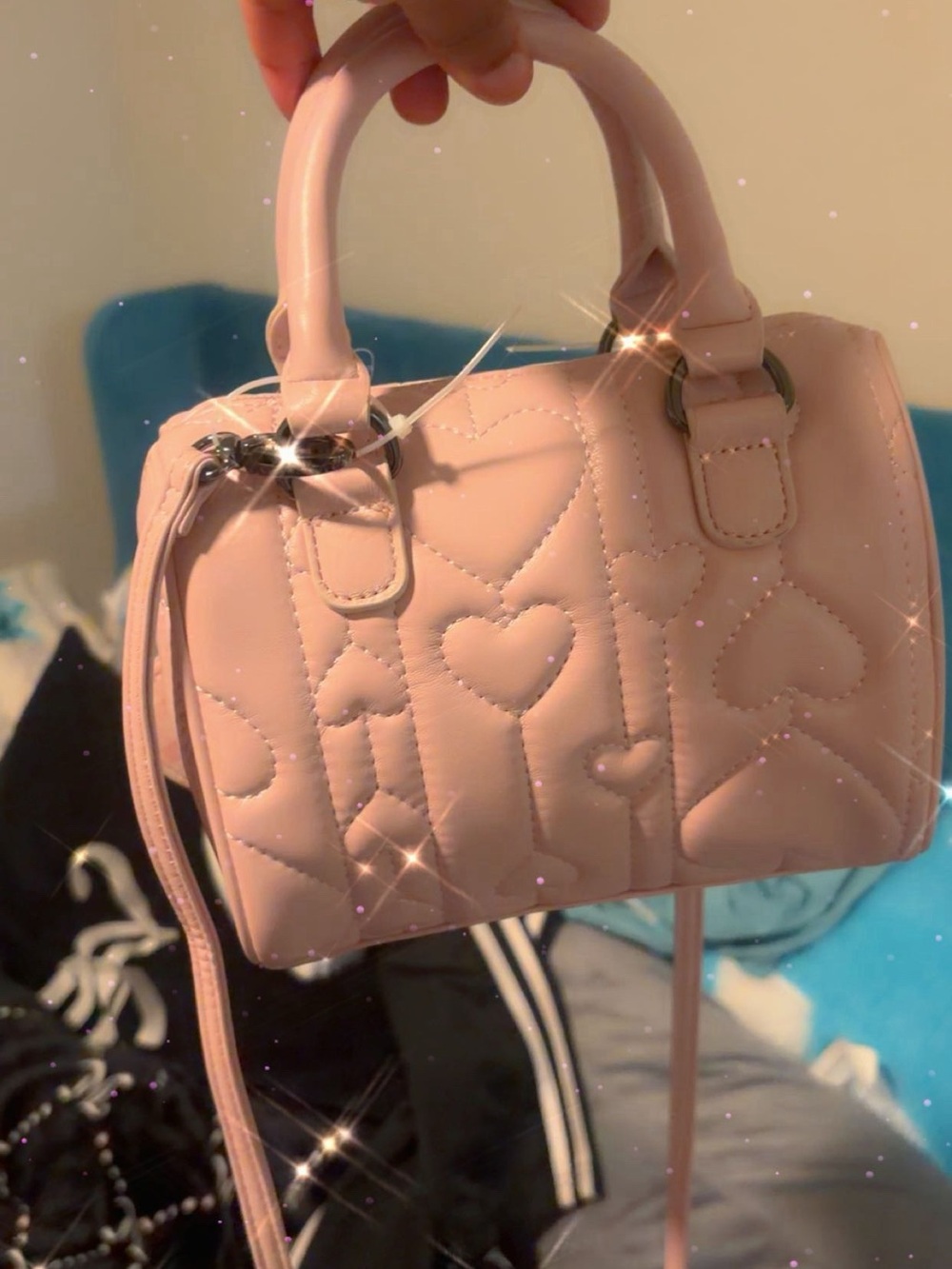 Betsey Johnson Blush Pink Quilted Heart Mini Satchel - Picture 3 of 3